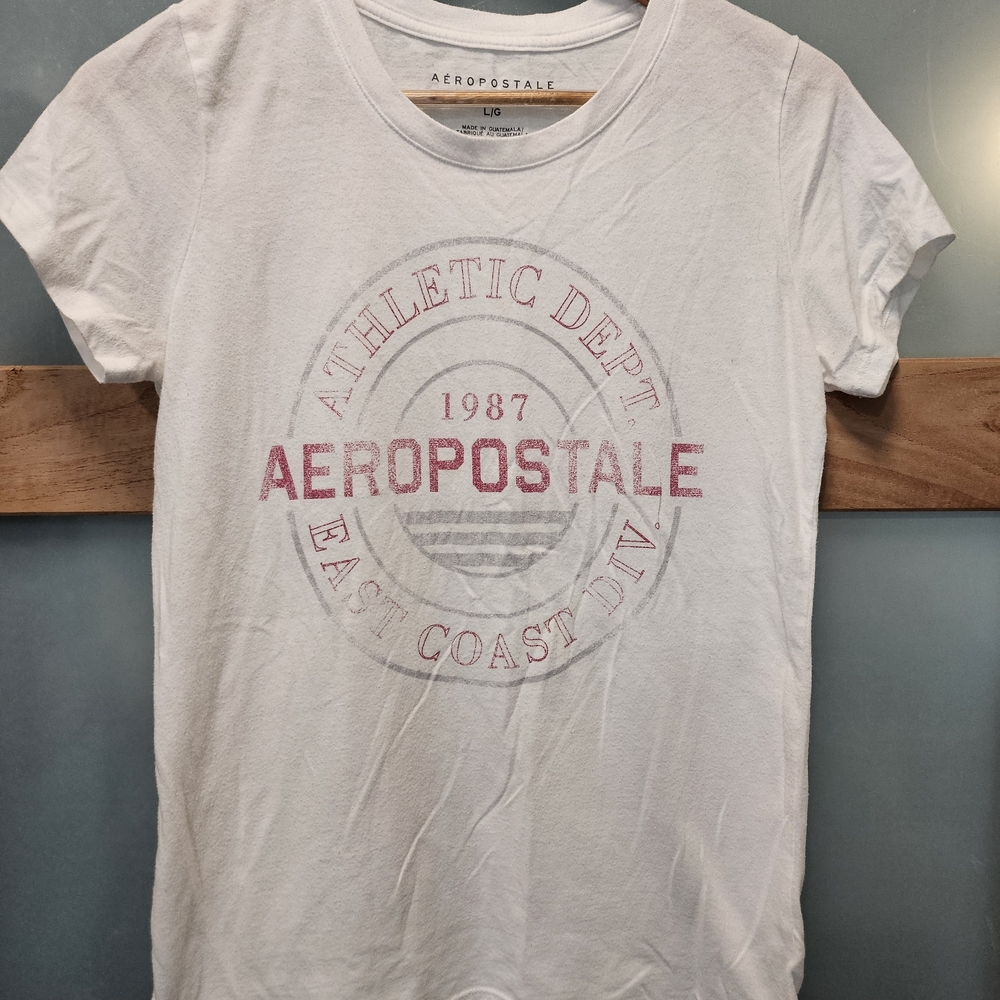 Aeropostale White Short-Sleeve Tee with Pink Logo